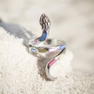 MULTI COLOR MOTHER OF PEARL SNAKE RING 925 STERLING SILVER SIZE 8.5